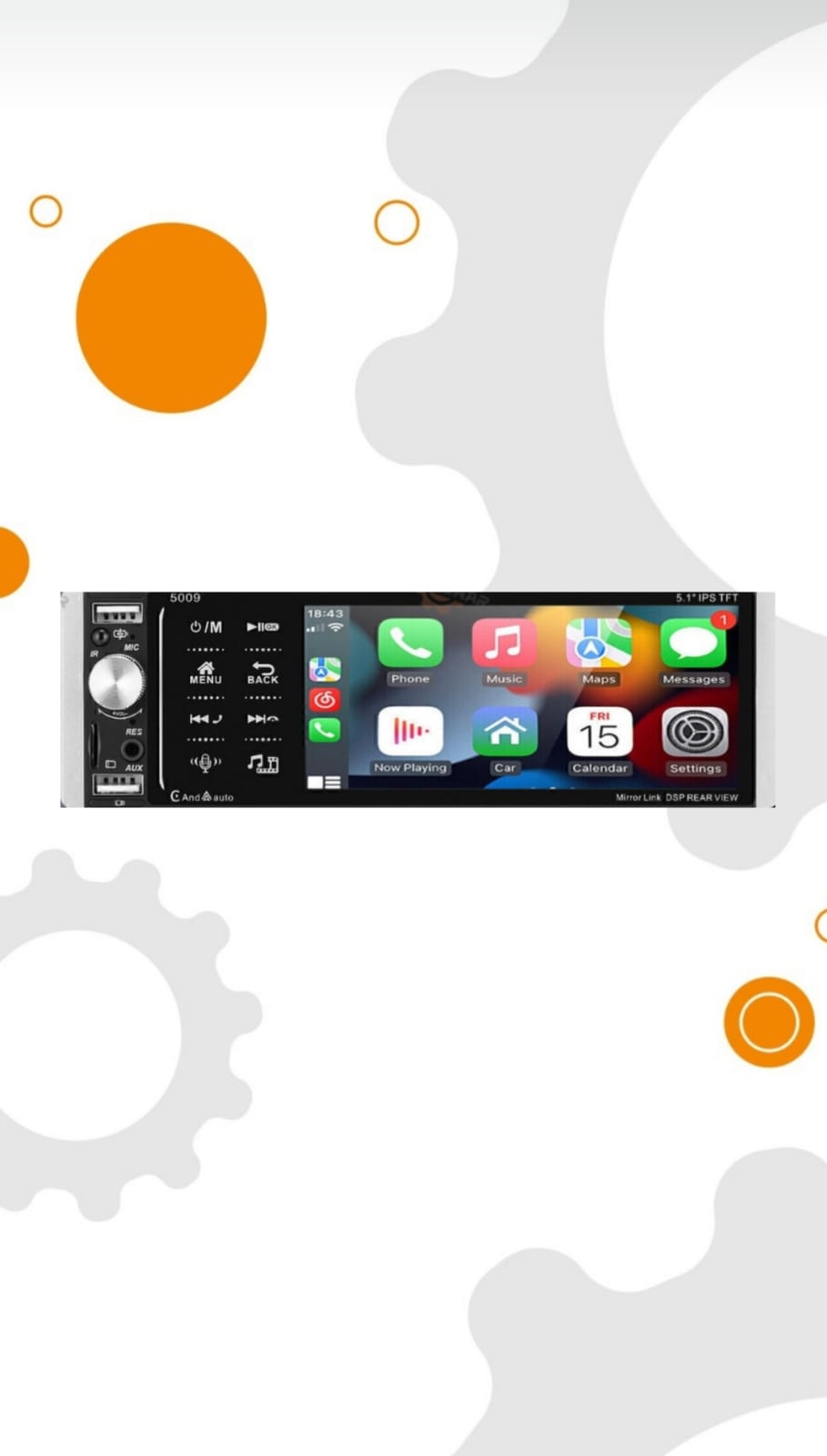 KIT CONMASCHERINA 1 DIN FIAT PANDA 2011 ANTRACITE CON AUTORADIO 5.1 POLLICI CARPLEY