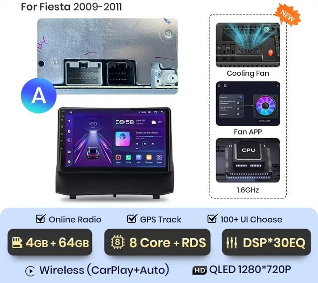 Ford Fiesta 2009+ modello A navigazione GPS Wireless Carplay