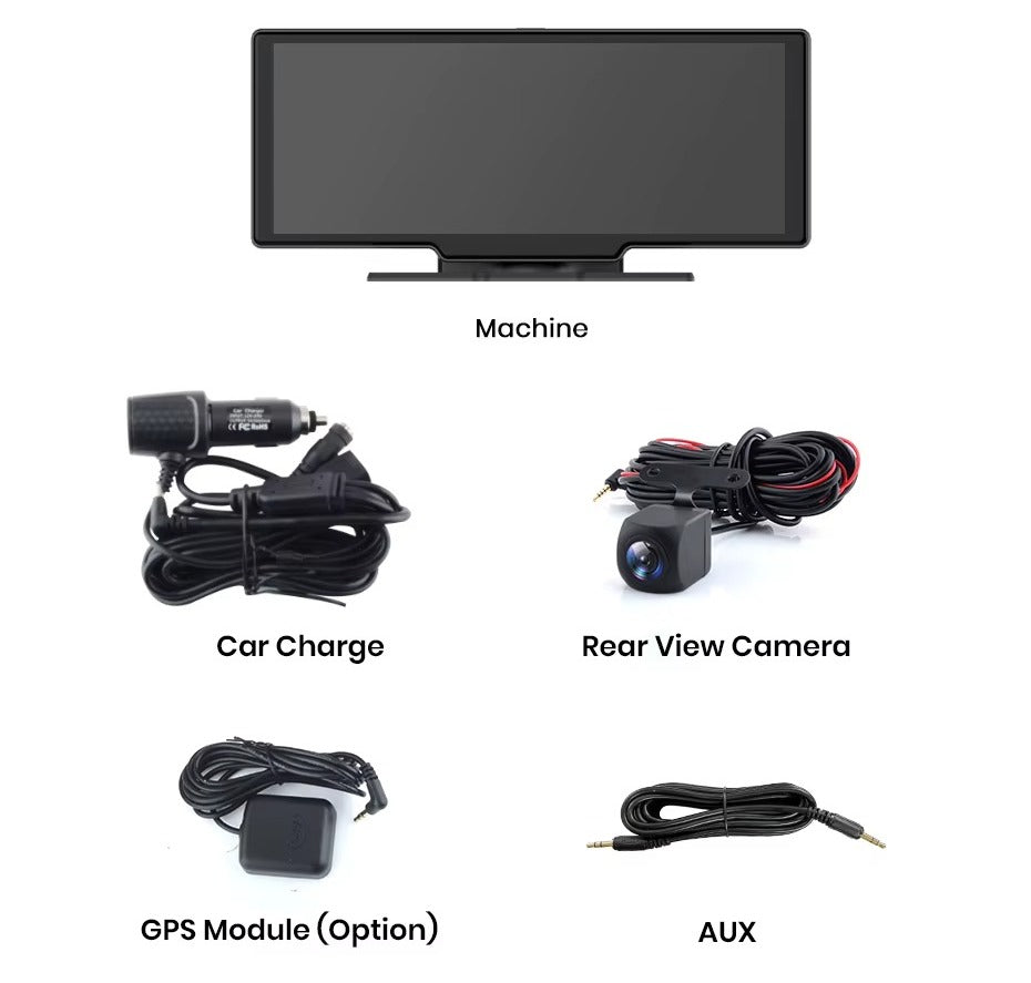 Monitor 10.26 "IPS portatile Wireless CarPlay Android Auto con Dash Cam 4K