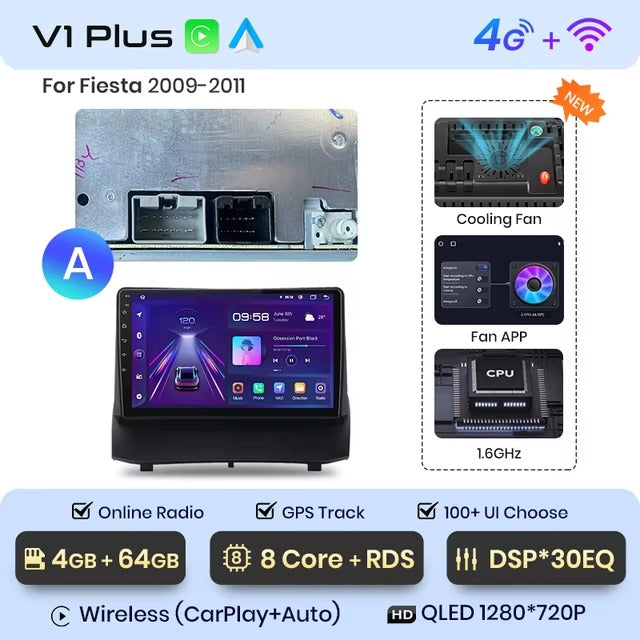 Ford Fiesta 2009+ modello A navigazione GPS Wireless Carplay
