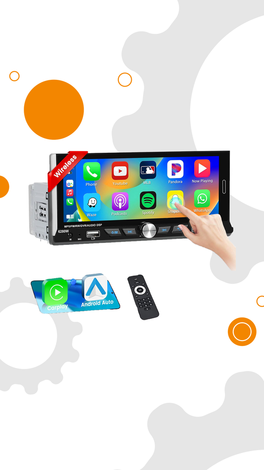 Autoradio Bluetooth Apple Carplay Wireless 1 Din con Schermo 6,9 Pollici Radio Stereo 1 Din con Android Auto Bluetooth