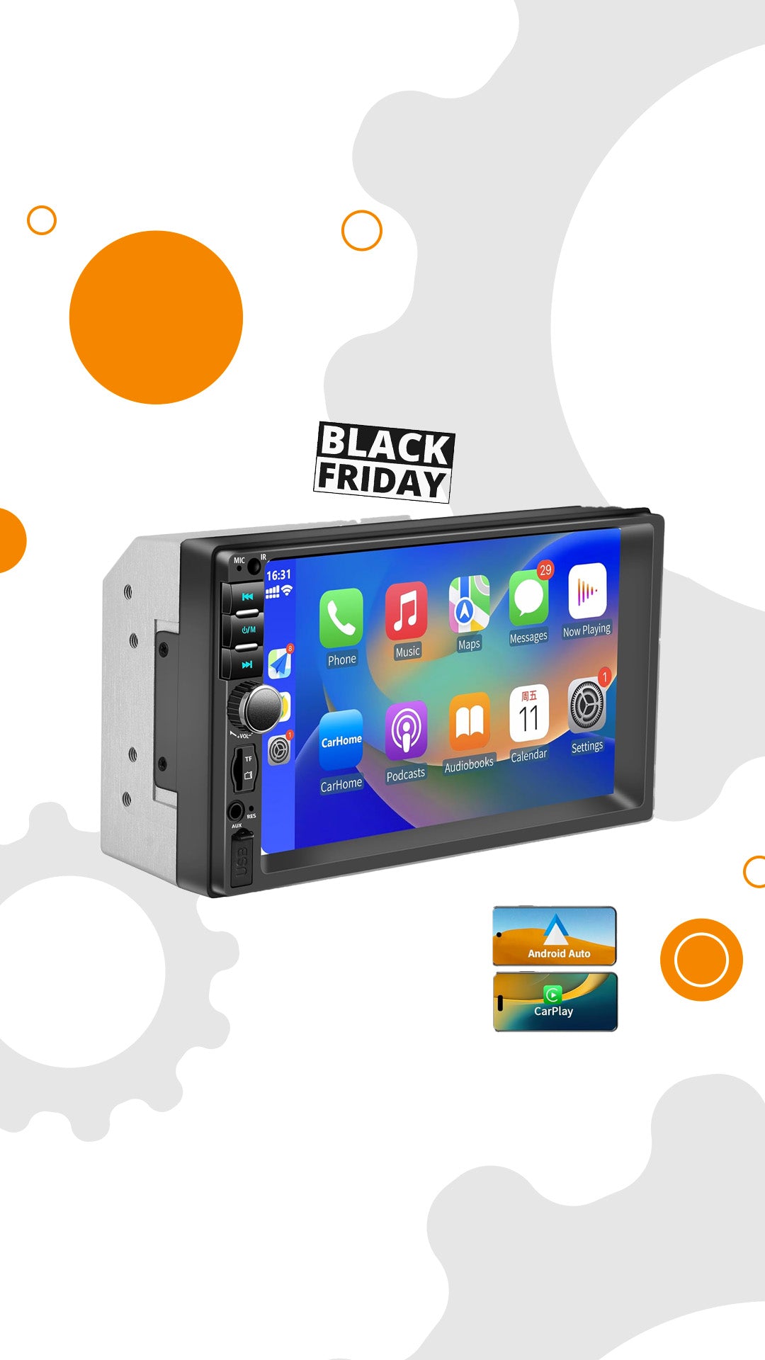 Autoradio 2 Din 7°pollici  Carplay/ android auto cablato