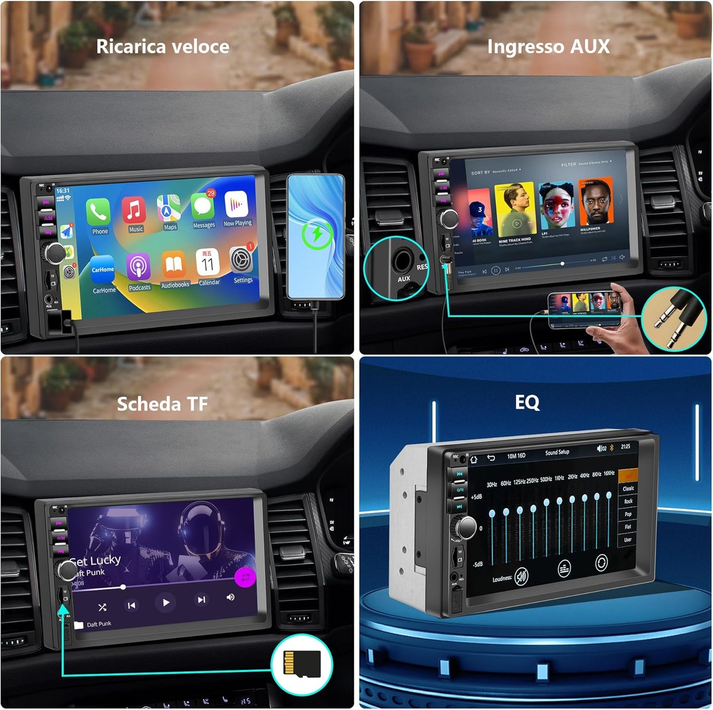 Autoradio 2 Din 7°pollici  Carplay/ android auto cablato