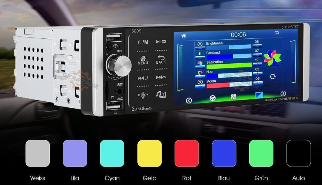 Autoradio 5,1 pollici Carplay 1 DIN con 2 USB IPS schermo Bluetooth AUX RES